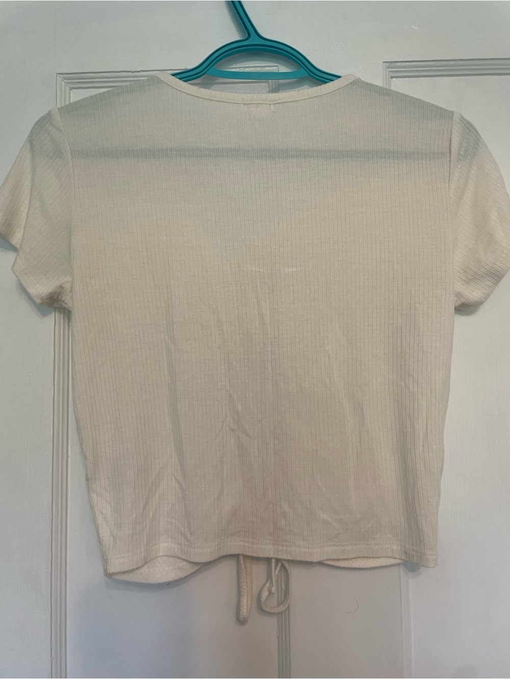 Garage Cream Ribbed Ruched V-Neck Crop Top - Picture 3 of 5